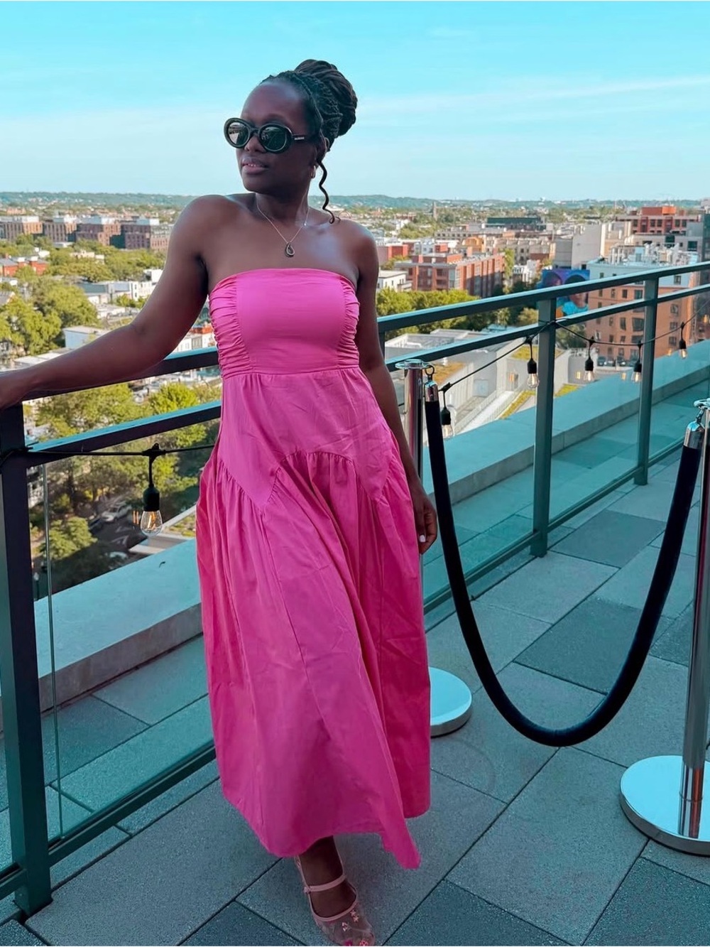 Band of Three Pink Strapless Tiered Maxi Dress XS